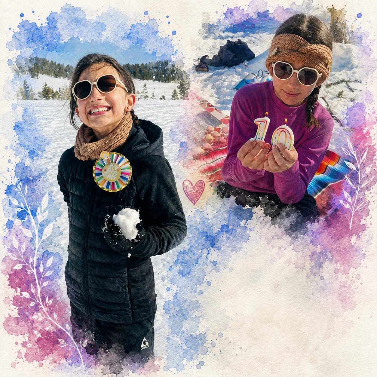A child celebrating her tenth birthday during a mindfulness party in the snow